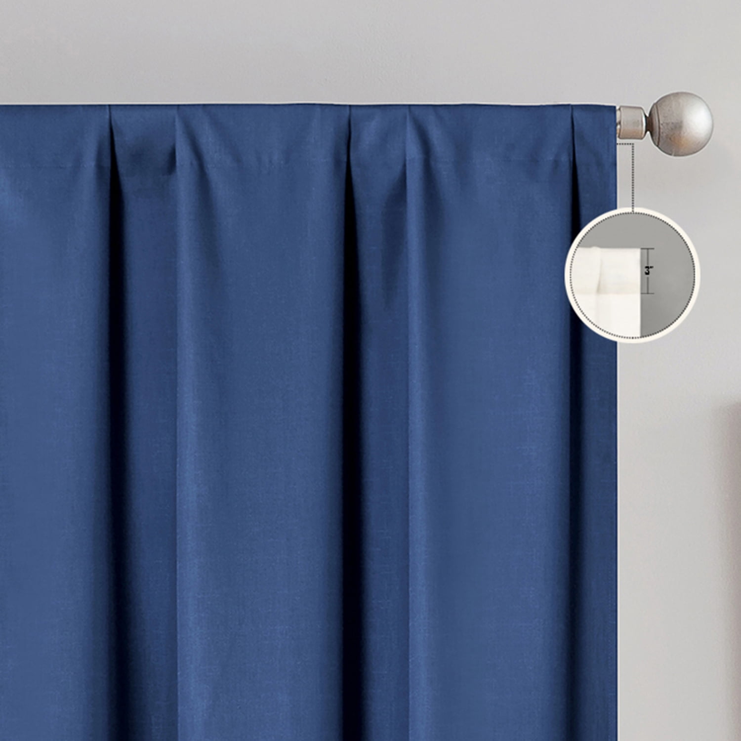 SUN+BLK Thermal Back Blackout Indoor Curtain Panel Pair with Rod Pocket, Denim, 42" x 84"