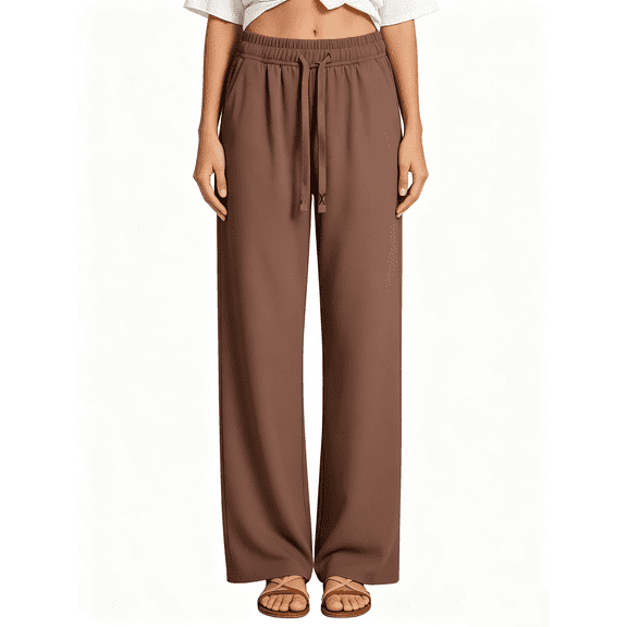 Busydd Travel Pants Women with Drawstring Waist and Side Pockets Casual Comfy Solid Color Straight Leg Sweatpants 2XL