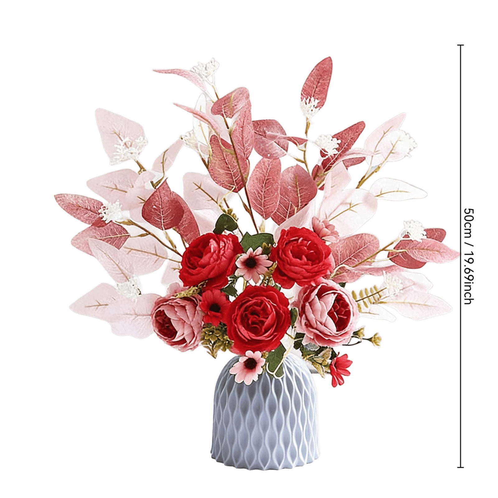 Ywbawe Faux Silk Peony and Rose Floral Arrangement Bouquet with Vase for Home Table Centerpiece Wedding Decor, 1 Coun
