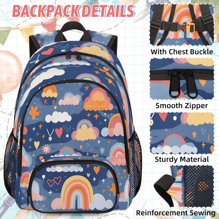 Large Rainbow Backpack & Small Bag Set Herdesigns Cute Rainbow Backpack with Lunch Box Cute Retro  main image 3
