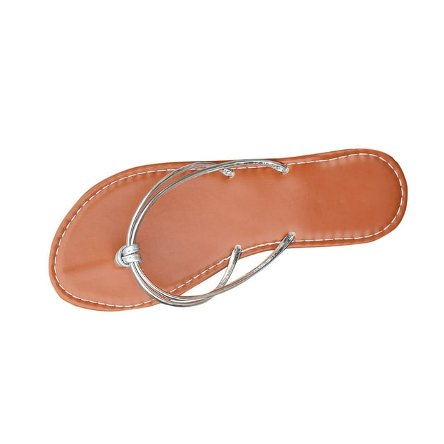 Flip Flops for Women Strappy Double Straps Slide Sandals Open Toe Non Slip Flat Sandals Silver