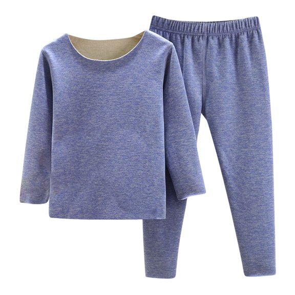 Lovskoo 1.5-10Y Toddler Baby Kids Boys Girls Winter Pajamas Solid Color Long Sleeved Thickening Home Wear Clothes Suit Loungewear Set Blue