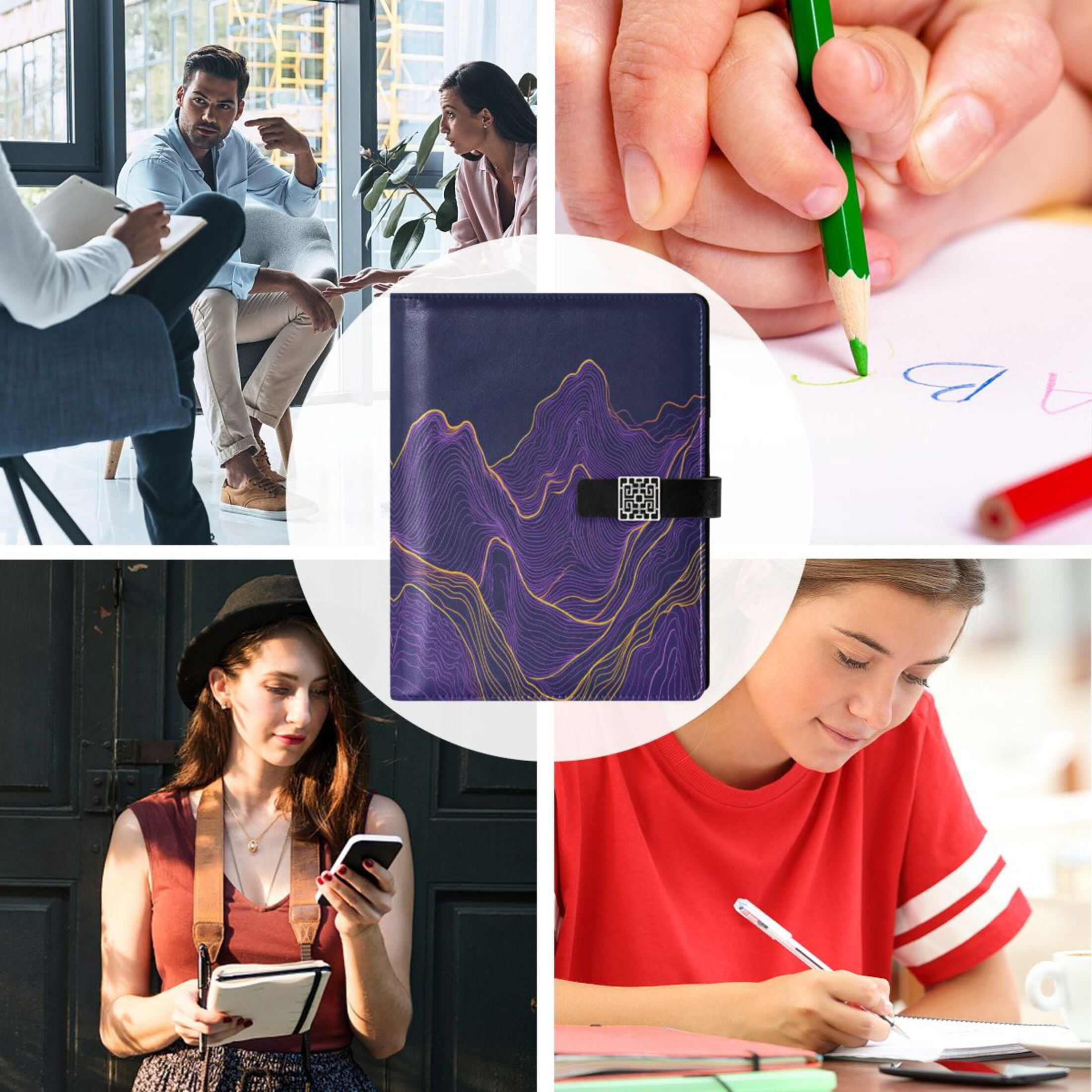 Leather Planner Leather Notebook Notebook Journal Binder Design Pen Pocket Design Convenient for Storage Pretty Purple Mountain