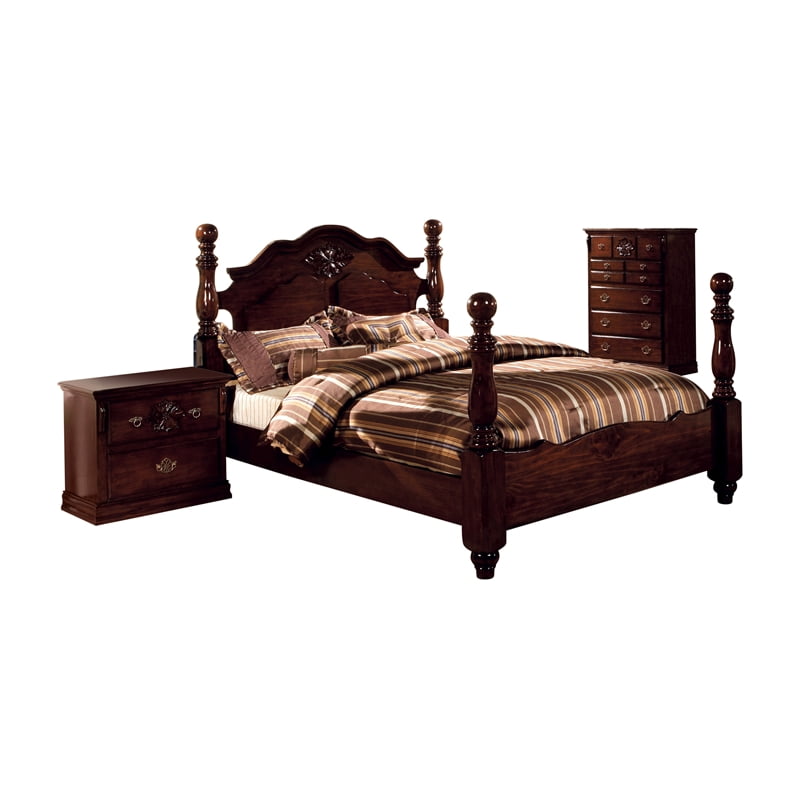 Foa Hemps 4pc Dark Pine Wood Bedroom, Wooden Poster Bed Sets