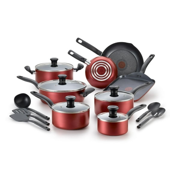 Juego de utensilios de cocina T-Fal Initiatives, antiadherentes, 18 piezas, rojo