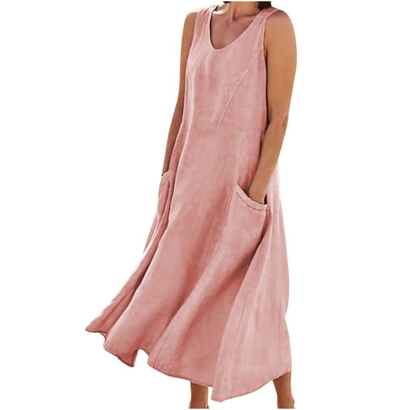 lcziwo 2024 Women Cotton Linen Sleeveless Long Dress,Maxi Dress for Women,Spring Summer Cotton Linen Boho Casual Fashion Sleeveless Dress for Holiday