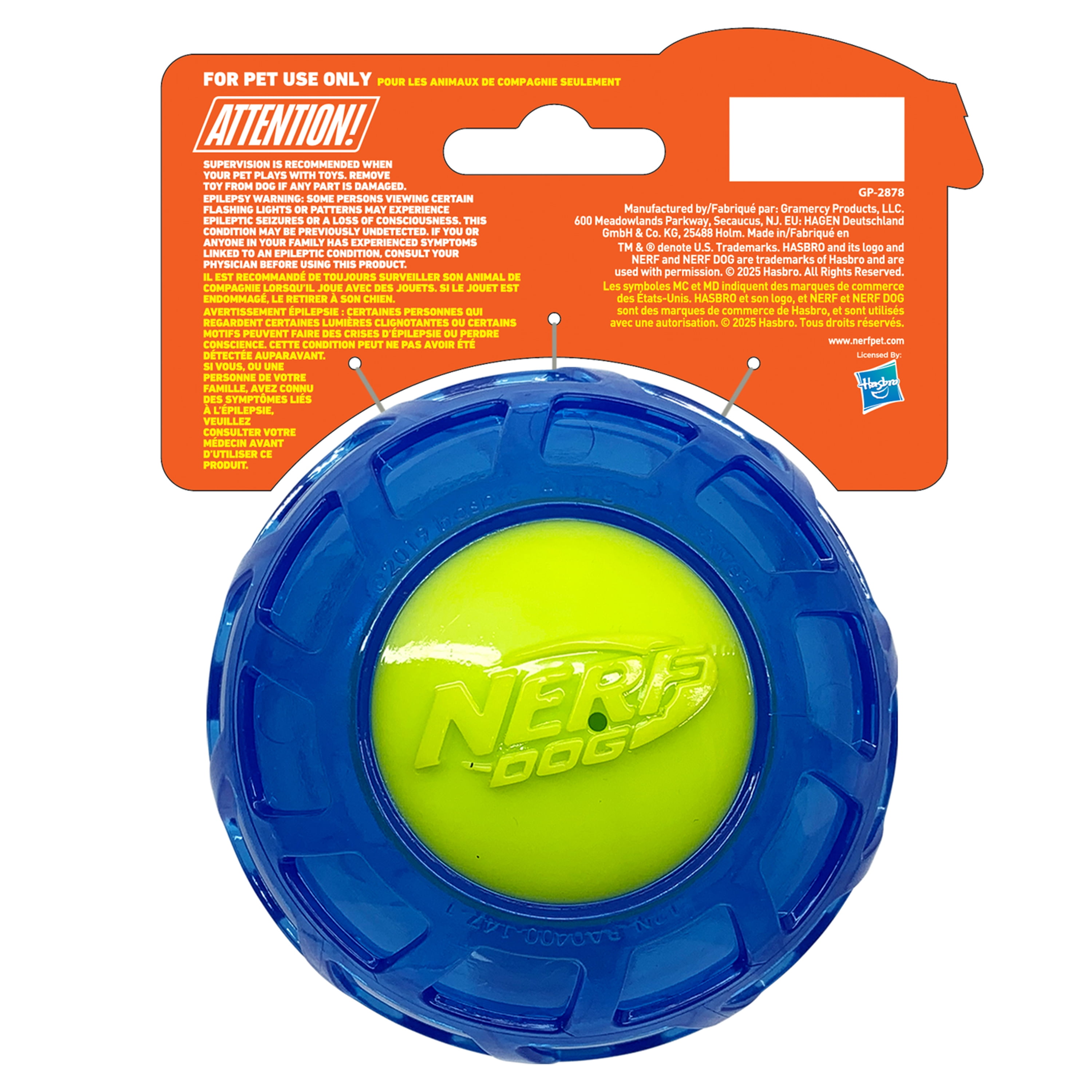 NERF Dog TPR EXO LED Ball Dog Chew Toy Blue 4in, 4in / 10cm