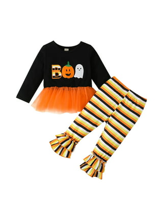 Kids Baby Girl Top T-shirt+Striped Bell Bottom Pants Leggings Outfit  Clothes 