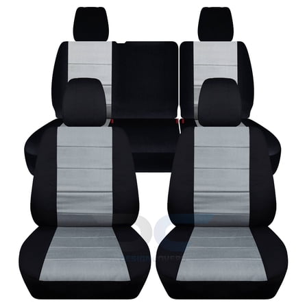 T283-Designcovers Fits 2013-2018 Jeep Wrangler JK 4-Door Cotton Seat Covers: Black and Silver - Front & Rear Split Bench