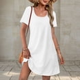 thumbnail image 2 of Aboser Womens Casual Short Sleeve Dresses Loose Fit Summer T Shirt Dress Solid Color Scoop Neck Dresses Loose Fitted Midi Dress with Pockets, 2 of 8