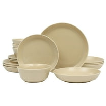 Gibsn Home Summer Shades 16 Piece Plates and Bowls Dishes Service for 4 Porcelain Dinnerware Set - Taupe