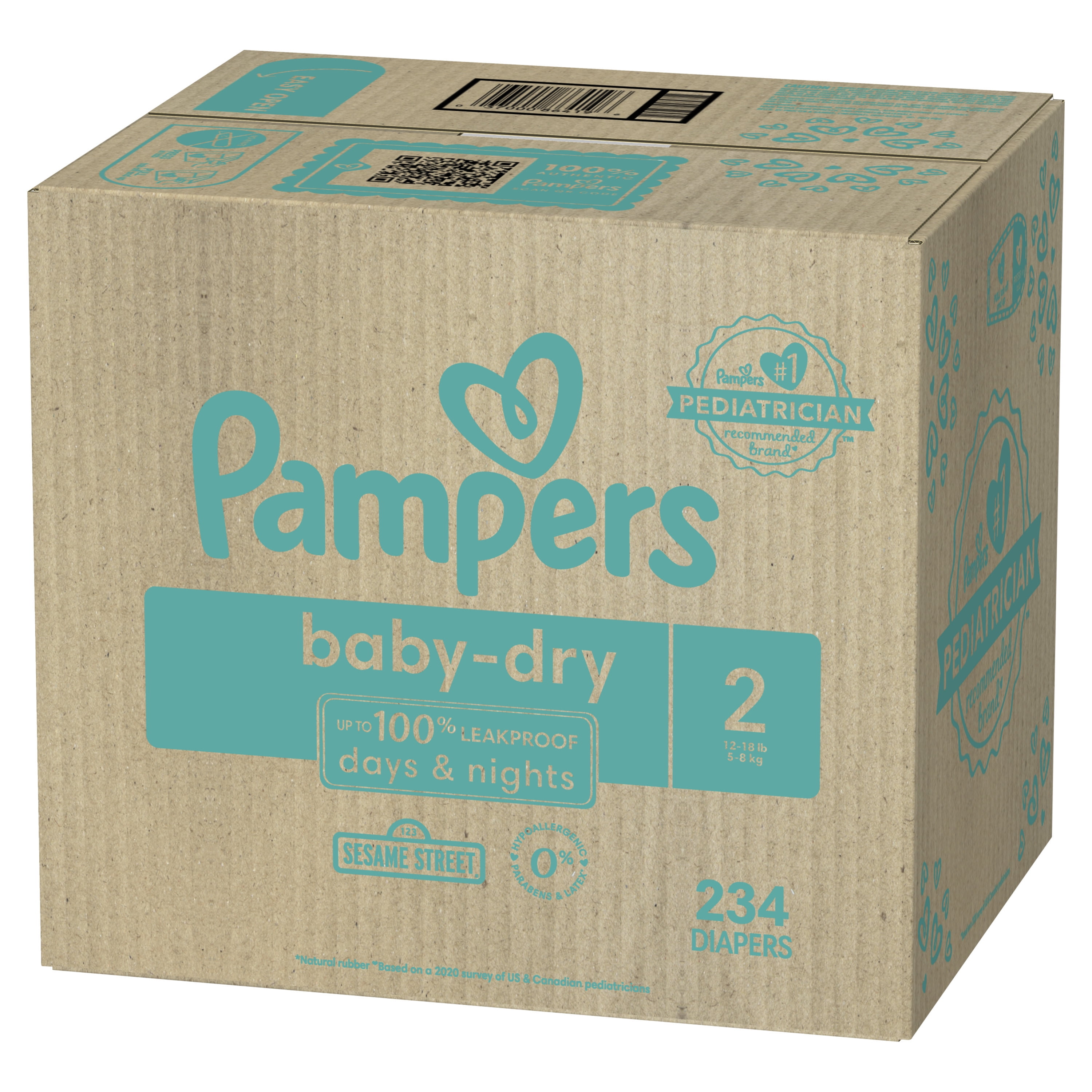 Pampers Baby-Dry - Pañales desechables absorbentes, talla 2, 234 unidades