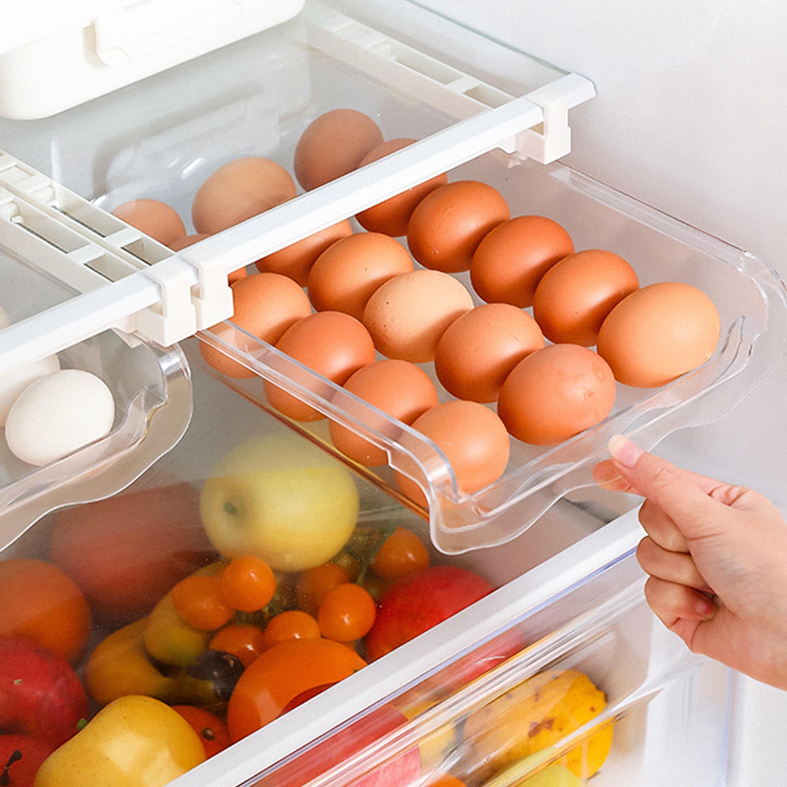 OUNONA  Transparent Crisper Refrigerator Egg Container Tray