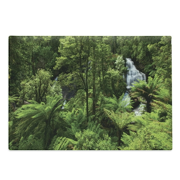 Rainforest Cutting Board, Forest Waterfall River Tourist Attraction Tropical Lands Theme Exotic Print, Decorative Tempered Glass Cutting and Serving Board, Large Size, Green, by Ambesonne