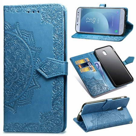 Galaxy J5 2017 Case, Galaxy J530 Case (EU Version), Allytech Flip Stand Cover Mandala Embossed Full Body Protection Cover Case for Samsung Galaxy J5 2017 / J530, Blue