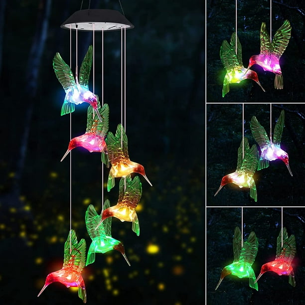 Carillon éolien solaire changeant de couleur pour colibri, lampe