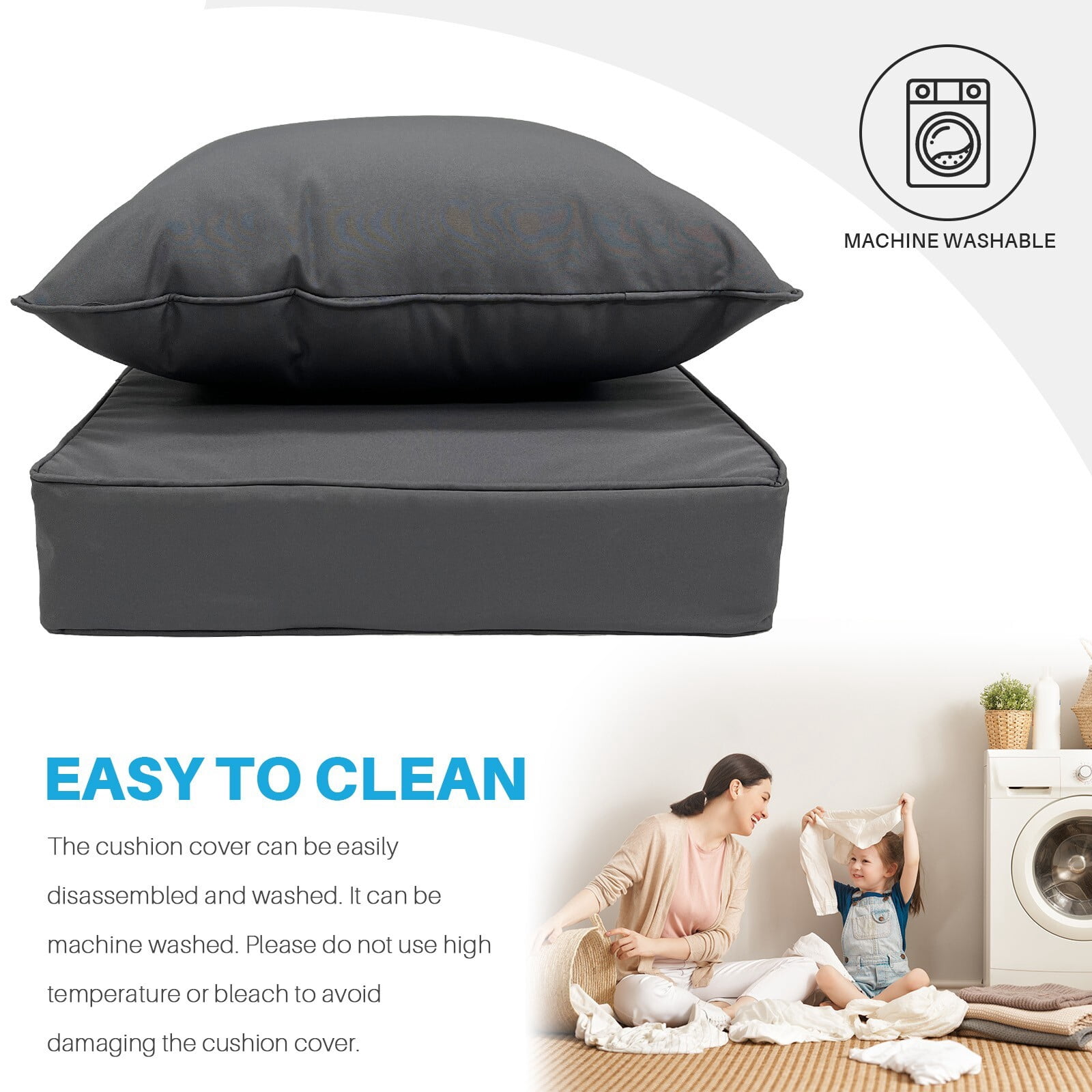 JIAN YA NA Outdoor Seat Cushion Set, Patio Sofa Chair Furniture Seat & Back Cushions, Waterproof Sectional Sofa Pads, 22 x 22 x 4 Inch, Dark Gray, 2 Pack