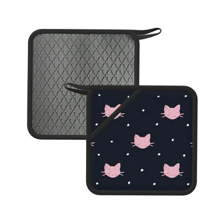 

2pcs Silicone Anti-Hot Hot Pads Oven Mitts Heat Resistant Pot Holders With Pockets Non Slip Oven Glove Potholder For Kitchen Cooking Bbq Baking 7.1in Cats Doodle