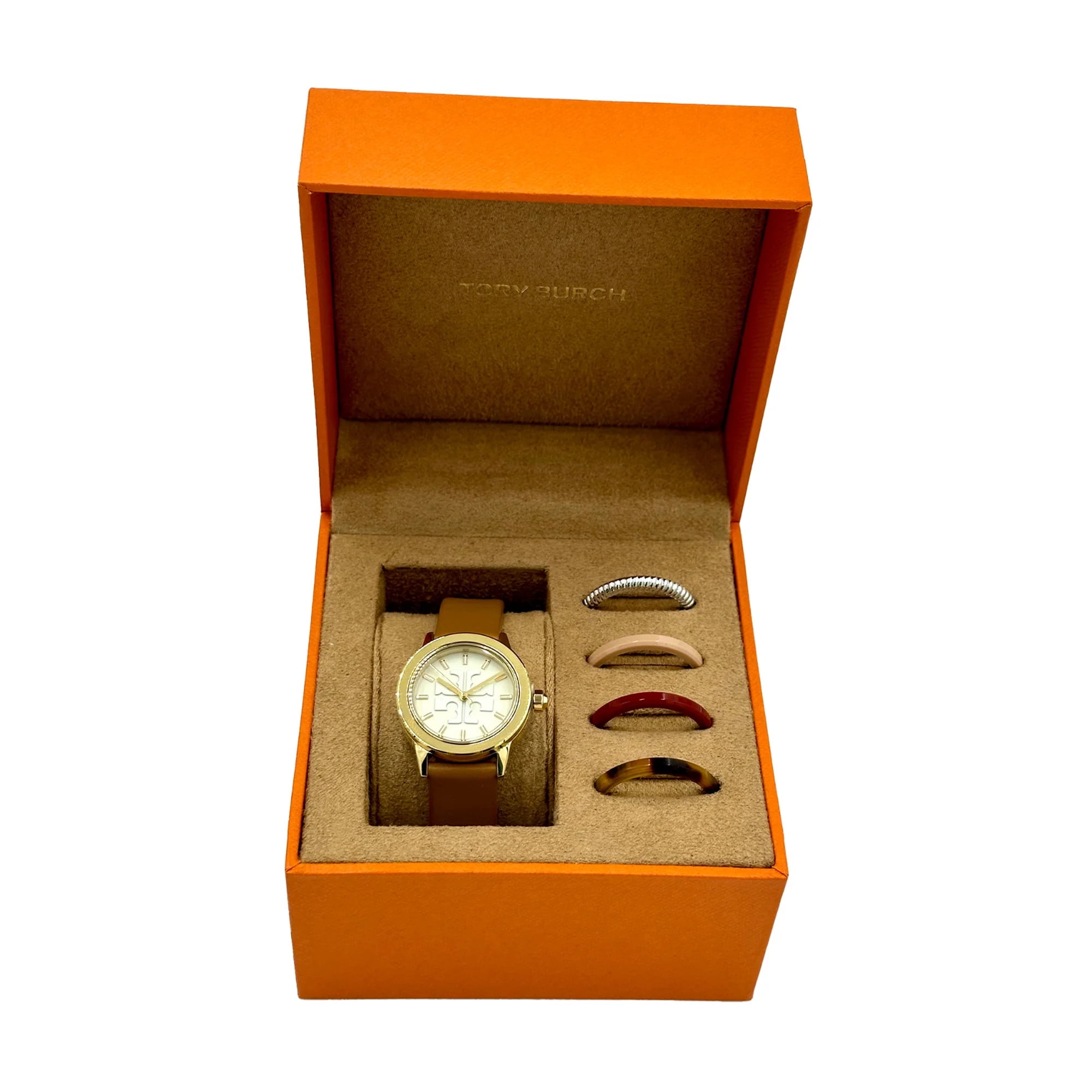 Tory Burch Gigi Goldtone Stainless Steel Leather Strap Watch Gift Set  -TBW2031