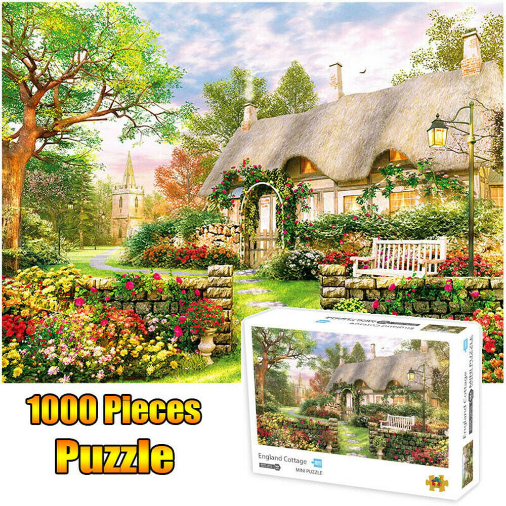 Jigsaw Puzzles 1000 Pieces for Adults Kids Family Mini-Sized Puzzles England Cottage Hard Jigsaw Puzzles-England Cottage 