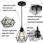 Modern Industrial Pendant Light 2 Pack Black Metal Geometric Cage E26 Hardwired Hanging Ceiling Light for Kitchen Island