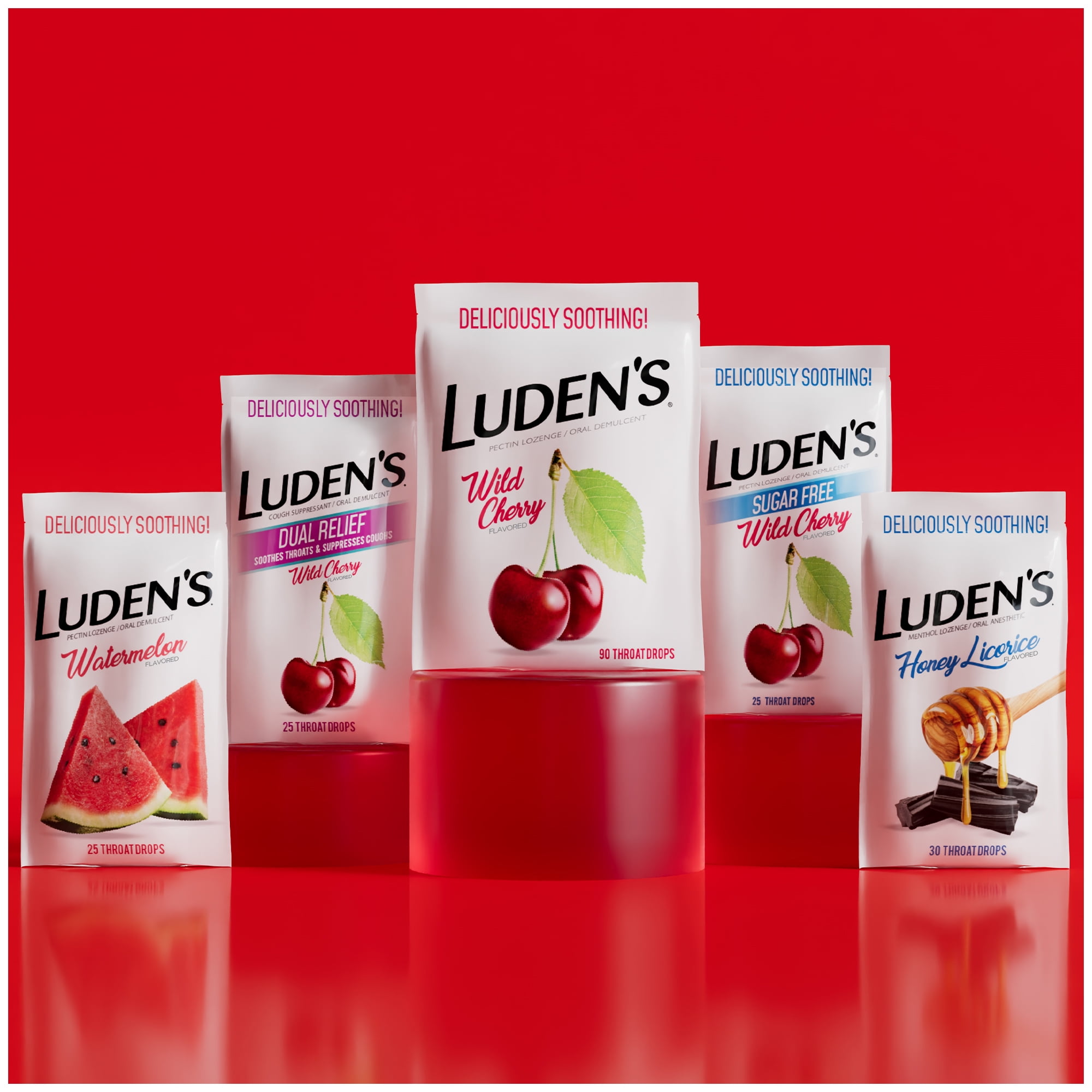 (3 pack) Luden's Sore Throat Drops, For Minor Sore Throat Relief, Wild Cherry, 90 Count