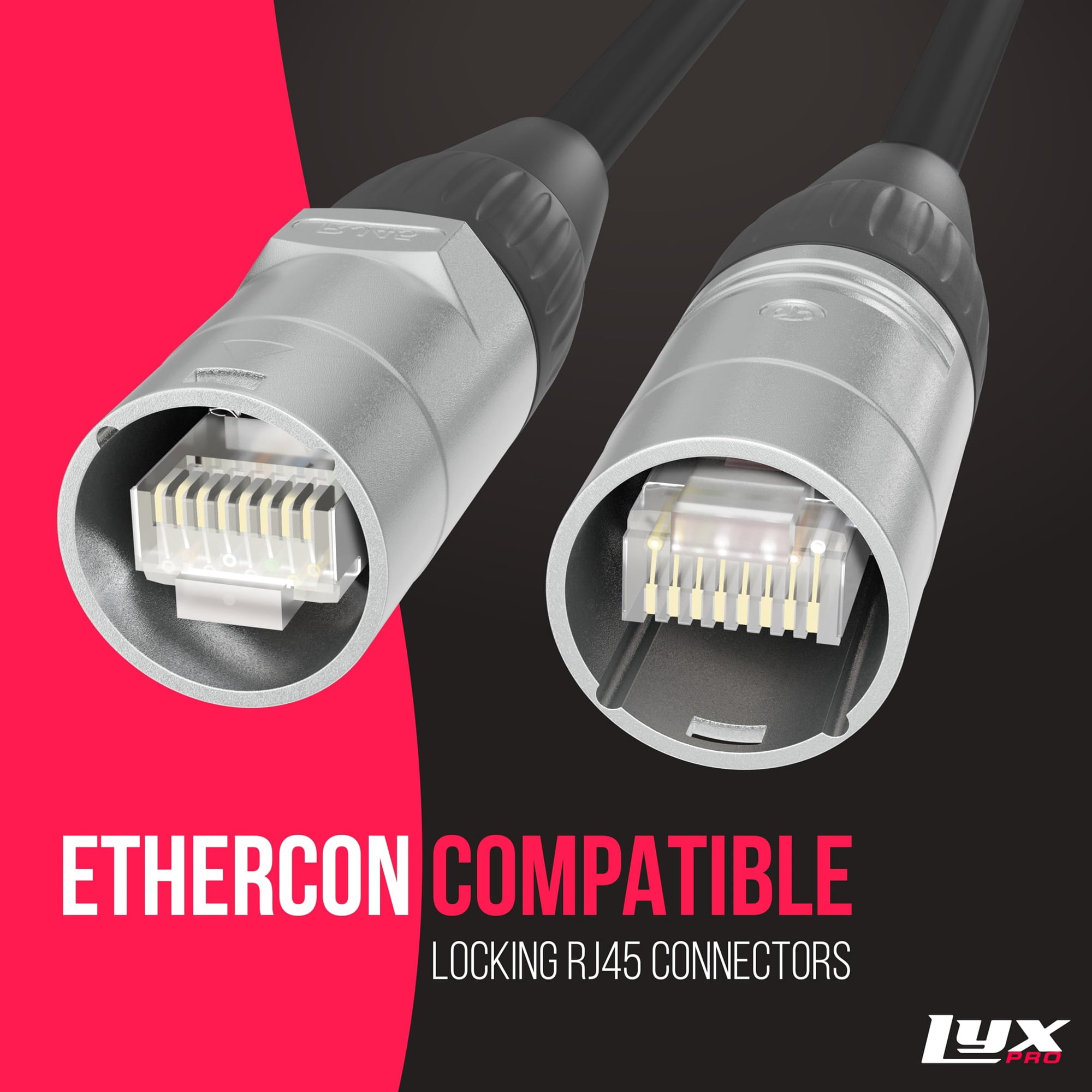 LyxPro 6 Feet Shielded CAT6 Ethercon Cable, Male to Male, Pro Audio & Lighting RJ45 Cable - Black