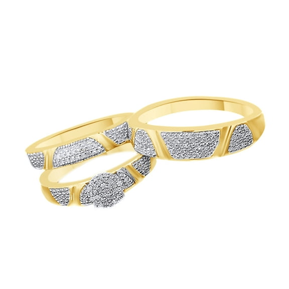 AFFY White Natural Diamond Engagement & Wedding Trio Band Ring Set In 10k Yellow Gold (0.5 Cttw)
