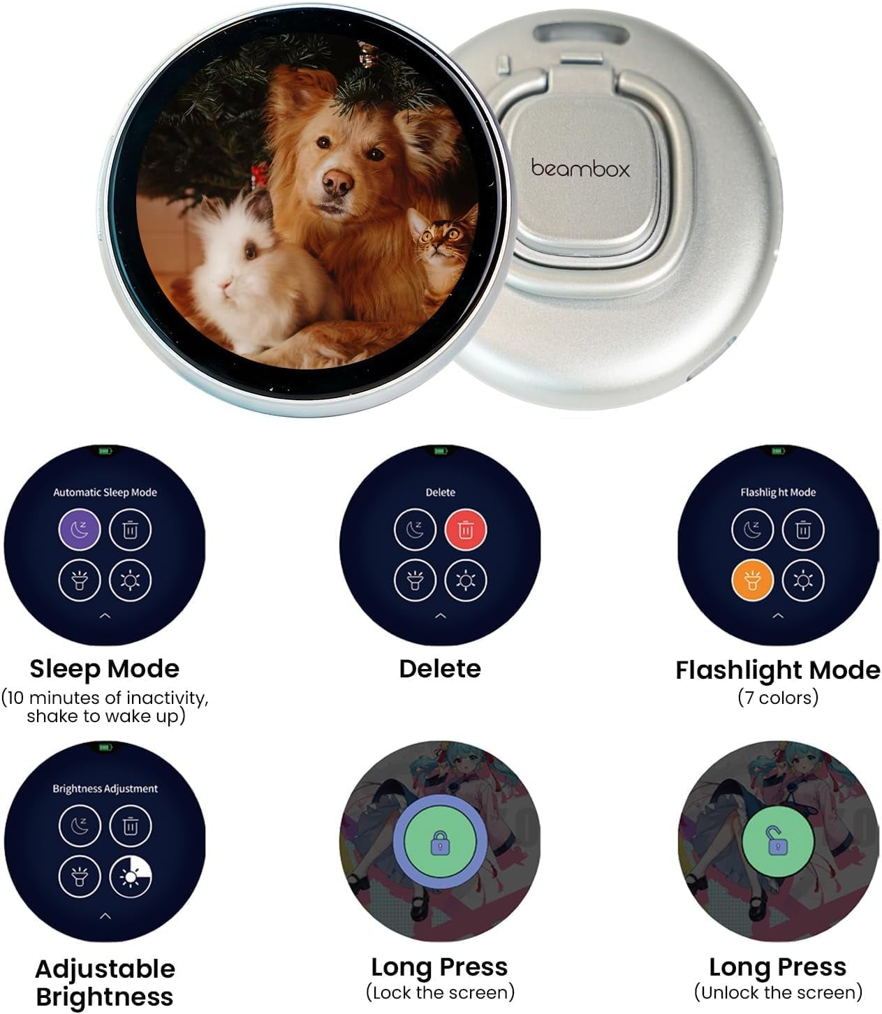 2026 New Electronic Badge Digital Display Pin, with 1.8'' IPS Touch Screen, Bluetooth App Control, Customizable Photo Slideshow & Video Display,for Keychain/Backpack/Ita Bag Accessory