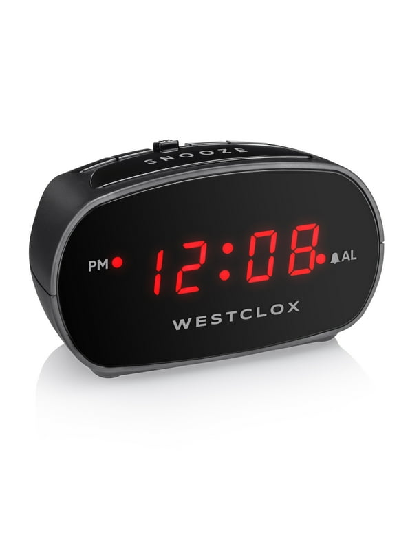 Westclox Basic Black Digital Red LED Bedside or Desk Alarm Clock with Adjustable Hi/Lo Alarm Volume and Snooze