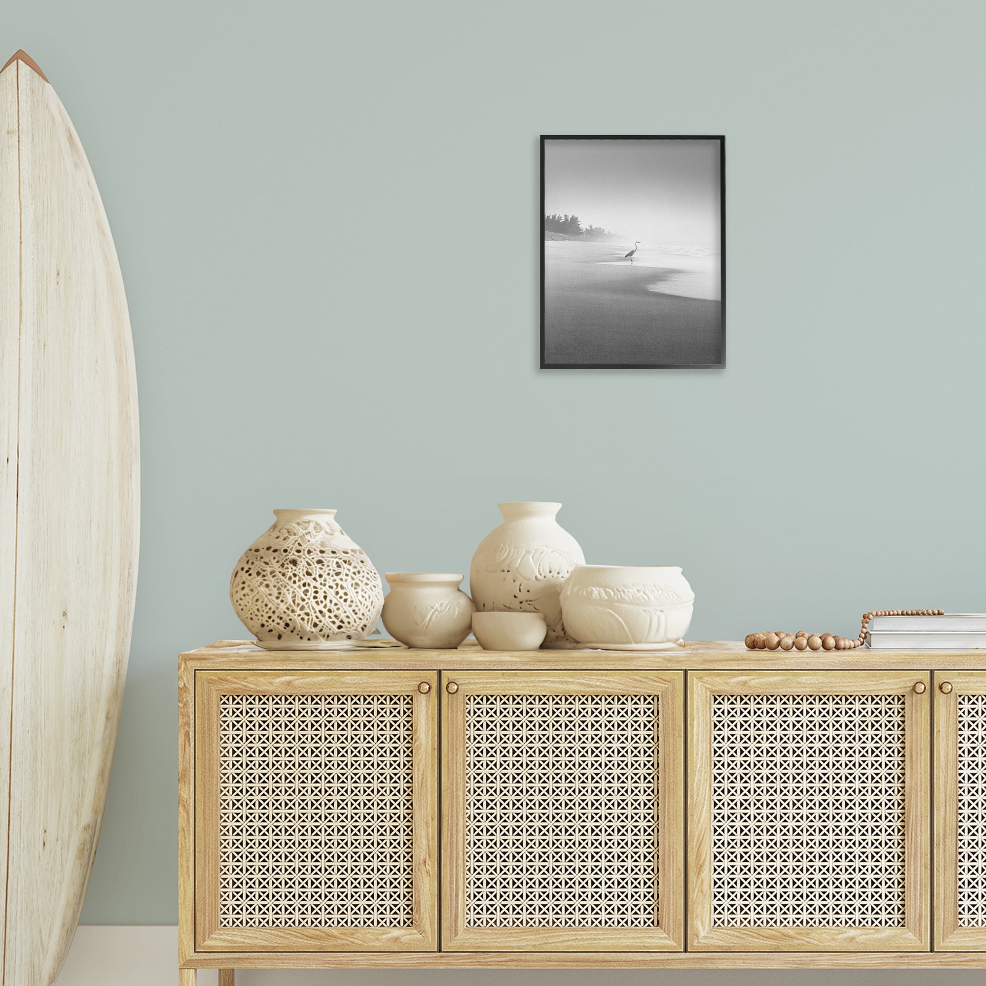 Stupell Industries Heron on Beach Coast Coastal Photography Black Framed Art Print Wall Art, 16 x 20