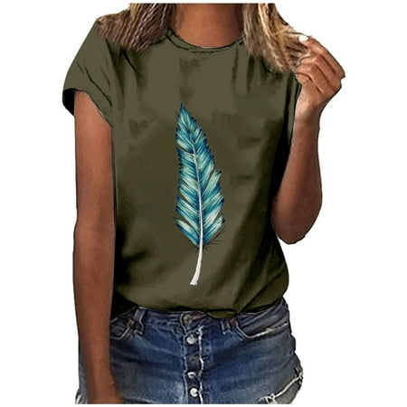 

kakina CMSX Floral Shirts for Women Plus Size Work Tops Girls Short Sleeve Out Blouse Funny Print Shirt T-Shirt Tops Print Tops Blouse T-Shirt Army Green S