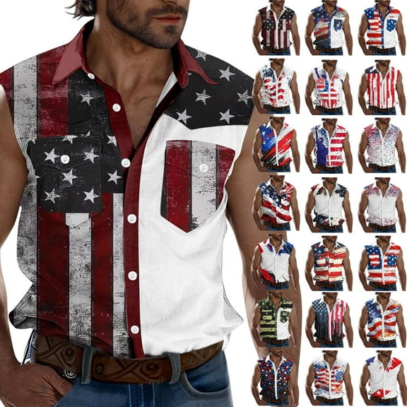 Axiiglly Tank Tops for Man 4th of July Sleeveless Shirts Independence Day Oversized Tank Top Flag Print Button Down Summer Tank Tops Patriotic Casual Gym Tank Tops with Pockets