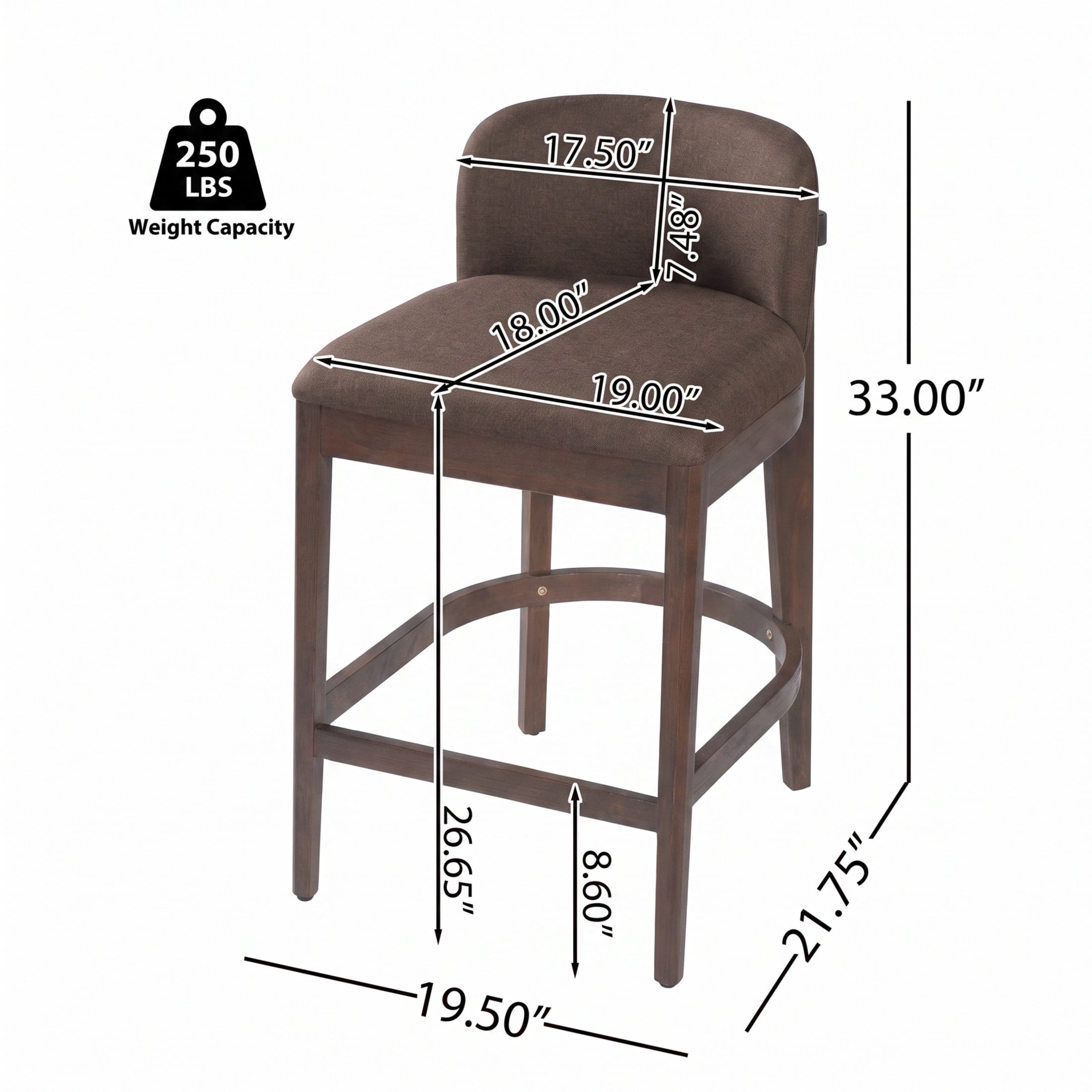 Christopher Knight Home 33"H Wooden Taupe Upholstered Counter Stools with Curved Seat, Walnut Finish, Set of 2