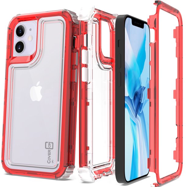 Coveron Apple Iphone 12 Mini Case 5 4 Military Grade Heavy Duty Full Body 3 Layer Shockproof Clear Phone Cover Red Walmart Com