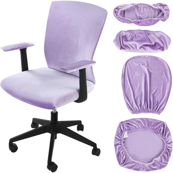 4 Pcs Office Chair Covers Set with Armrest, Stretchable,Purple