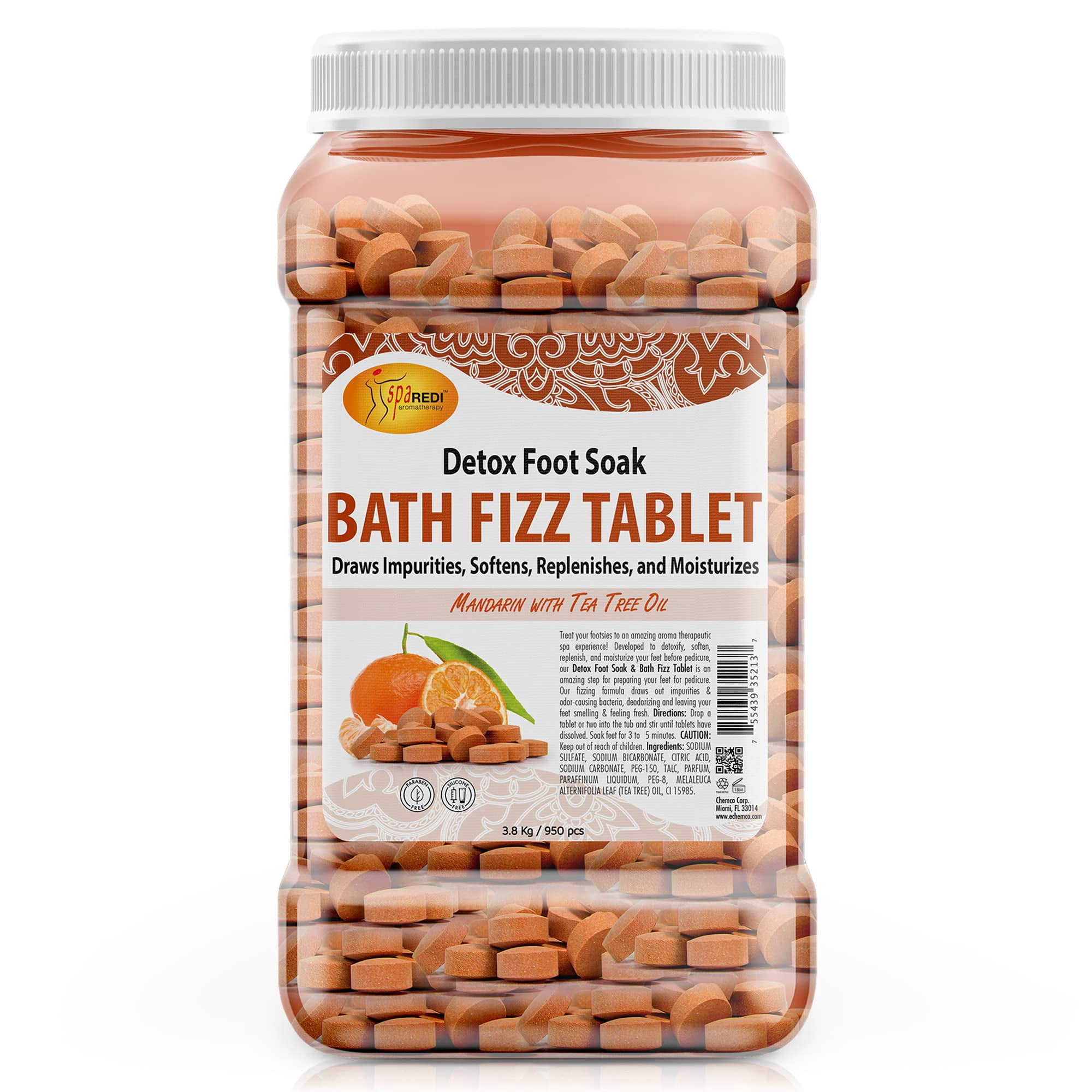 SPA REDI - Bath Fizz 950 Tablets, Mandarin, Uplifting Aroma, 128oz