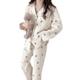 thumbnail image 4 of Conjunto de pijama de algodón grueso y cálido para mujer, clásico, con dibujos de osos, para otoño e invierno, 4 of 6