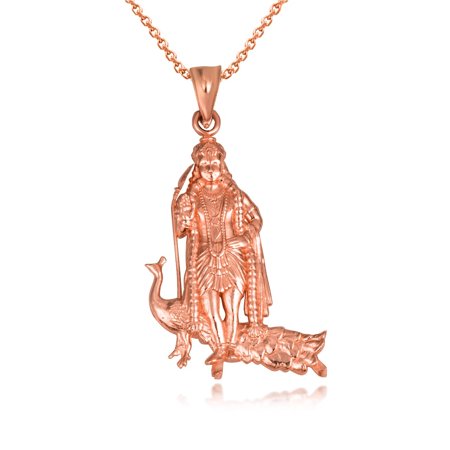 Gold Lord Murugan-Karttikeya Hindu God of War, Power, and Strength Pendant Necklace (Available in Yellow/Rose/White Gold) (10K,Rose Gold,Pendant with 18" chain)