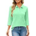 thumbnail image 5 of Womens Button Down 3/4 Sleeve Tennis Polo Shirts V Neck Collared Work T-Shirt Basic Business Casual Tops Mint Green 3XL, 5 of 6