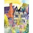 thumbnail image 1 of Sunrise Over Tudor Houses and Spring Blossoms Modern Watercolour Painting Unframed Wall Art Print Poster Home Decor Premium, 1 of 4