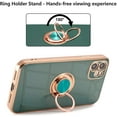 thumbnail image 4 of Electroplated Magnetic Ring Holder Case, 360 Degree with Rotation Metal Finger Ring Holder Magnet Car Holder Soft Silicone Shockproof Cover for iPhone 12 6.1 inch - Drak Green, 4 of 9