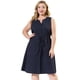 thumbnail image 4 of Women's Plus Size V Neck Sleeveless Drawstring with Pocket Casual Midi Shirt Dress Dark Blue 3X, 4 of 7