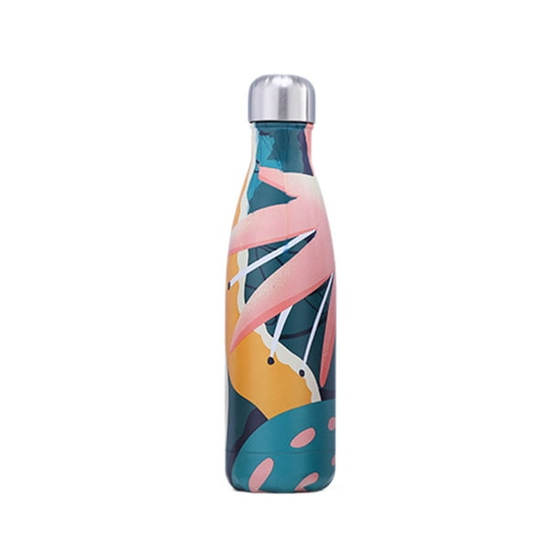 Pisexur Batería de cocina Botella de agua deportiva de acero inoxidable de doble capa para exteriores, con impresión en color lacado, para vino tinto, con aislamiento para la cocina del hogar