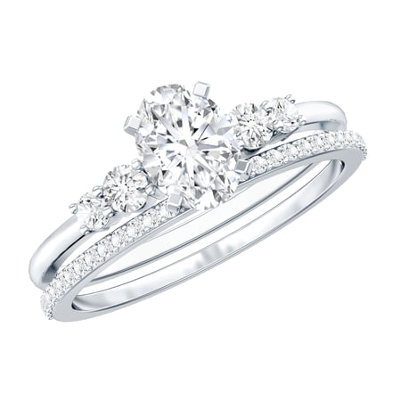 Rosec Jewels Moissanite Wedding Rings Set of 2 - D-VS1 Quality 5X7 mm Oval Shape Solitaire Ring, 925 Sterling Silver, US 4.00