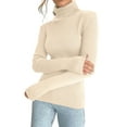 thumbnail image 3 of Suéteres Acanalados para Mujer, Lindos Suéteres de Punto de Cuello Alto, Ajustados y Cálidos Albaricoque un Tamaño, 3 of 9