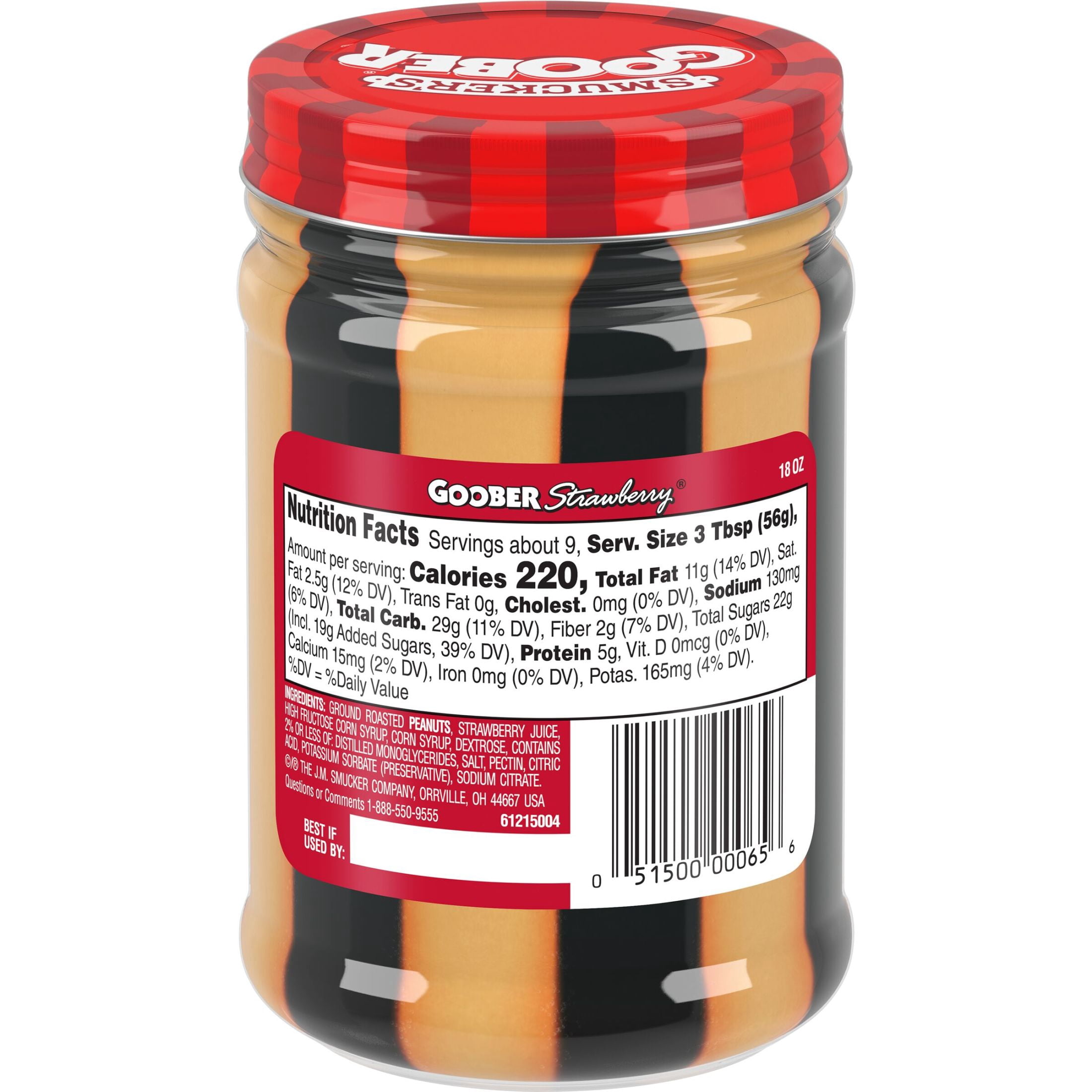 (3 pack) Smucker's Goober Peanut Butter and Strawberry Jelly Stripes, 18 oz