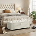 thumbnail image 5 of 46" Storage Ottoman Bench with Hidden Compartment & Side Pocket,400 lbs Capacity,Safety Hinge,Multi-Functional End of Bed/Entryway Storage,Beige, 5 of 10