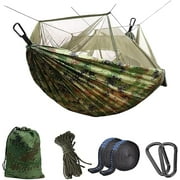 Camping Hammock with Mosquito Net Portable Double/Single Travel Hammock Insect Netting 210D Nylon Hammock Swing for Backyard Garden Camping Backpacking Survival Travel (Camo)