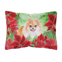 Pomeranian #2 Poinsettas Canvas Fabric Decorative Pillow